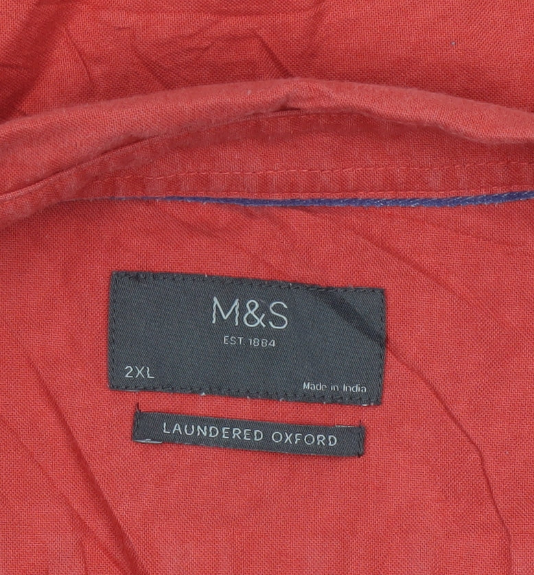 Marks and Spencer Men's Red 2XL Short Sleeve Oxford Button-Up Shirt
