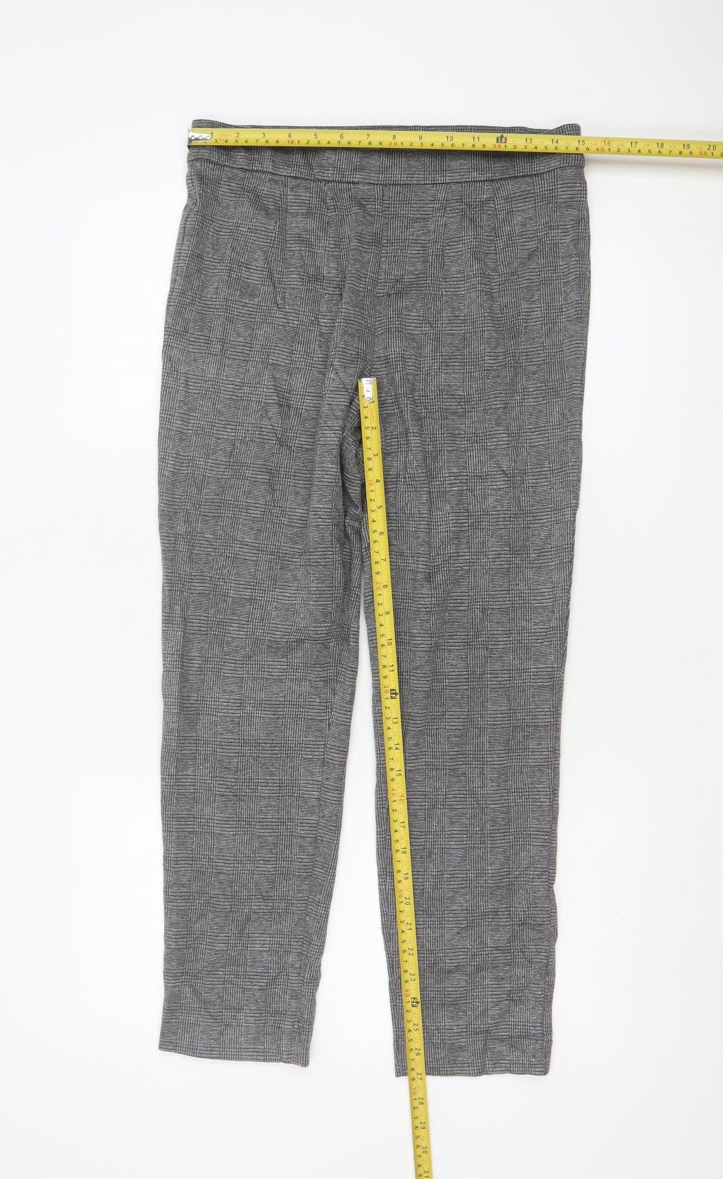 Marks and Spencer Women's Grey Check Slim Fit Stretch Trousers Size 12