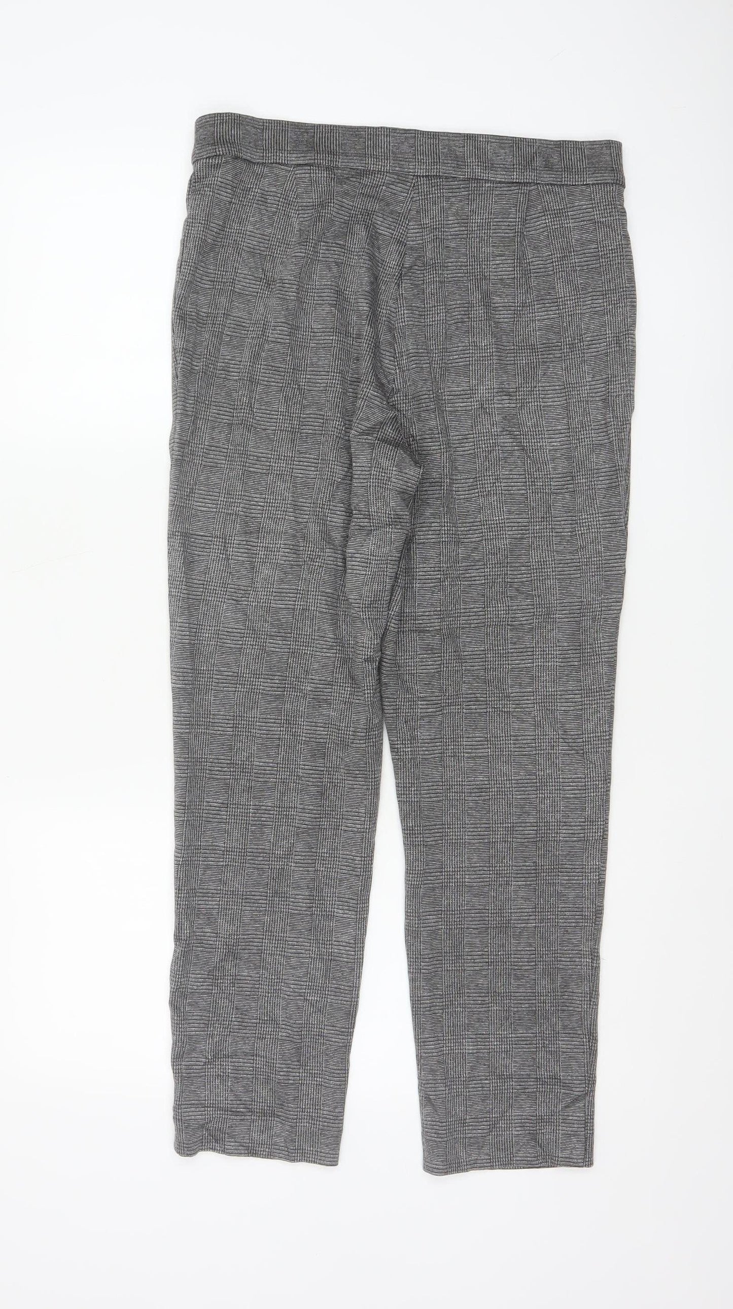 Marks and Spencer Women's Grey Check Slim Fit Stretch Trousers Size 12