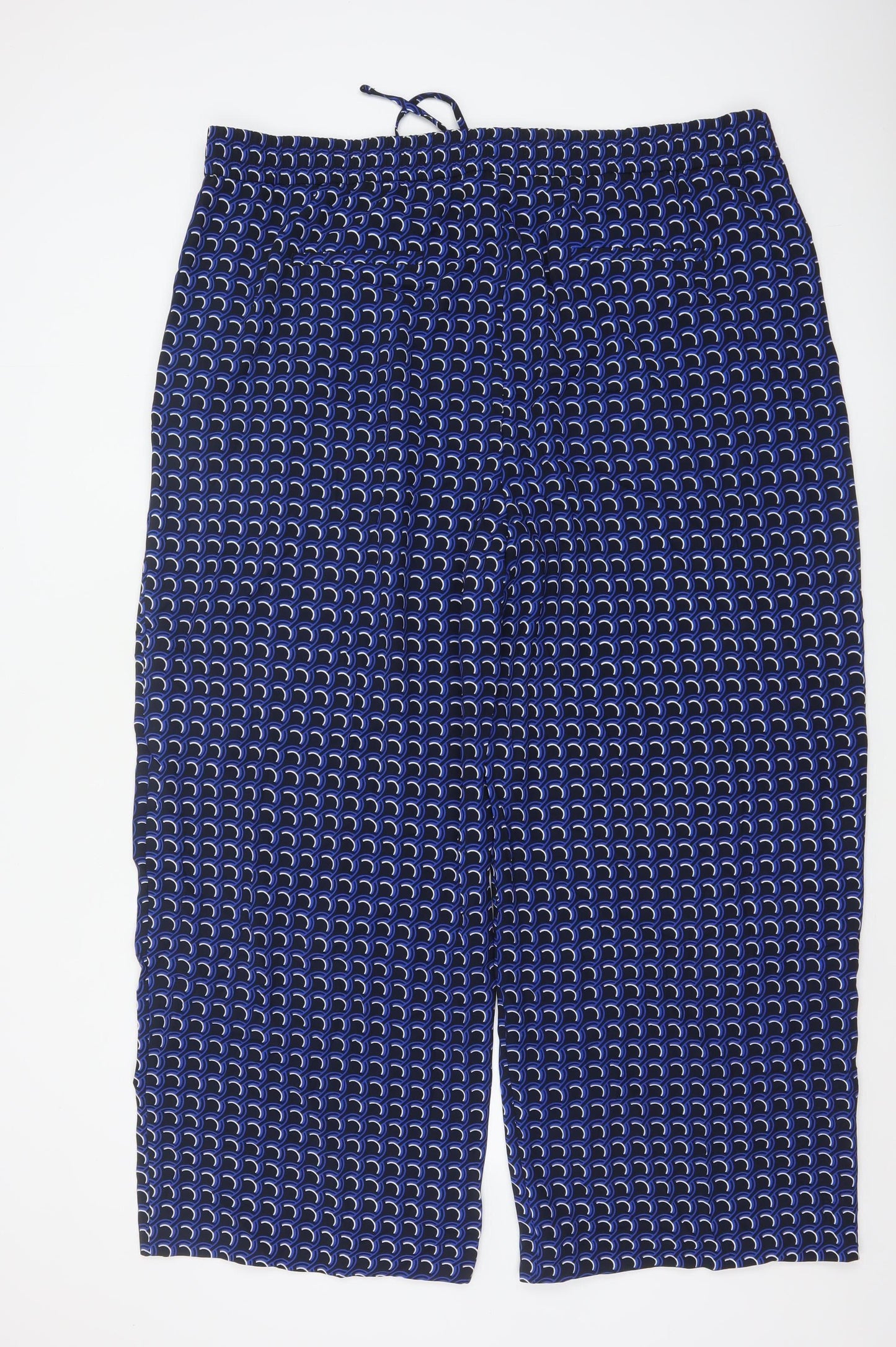Marks and Spencer Women’s Blue Geometric Wide-Leg Trousers Size 24