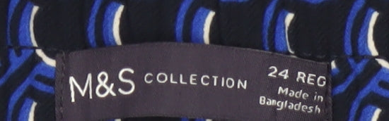 Marks and Spencer Women’s Blue Geometric Wide-Leg Trousers Size 24