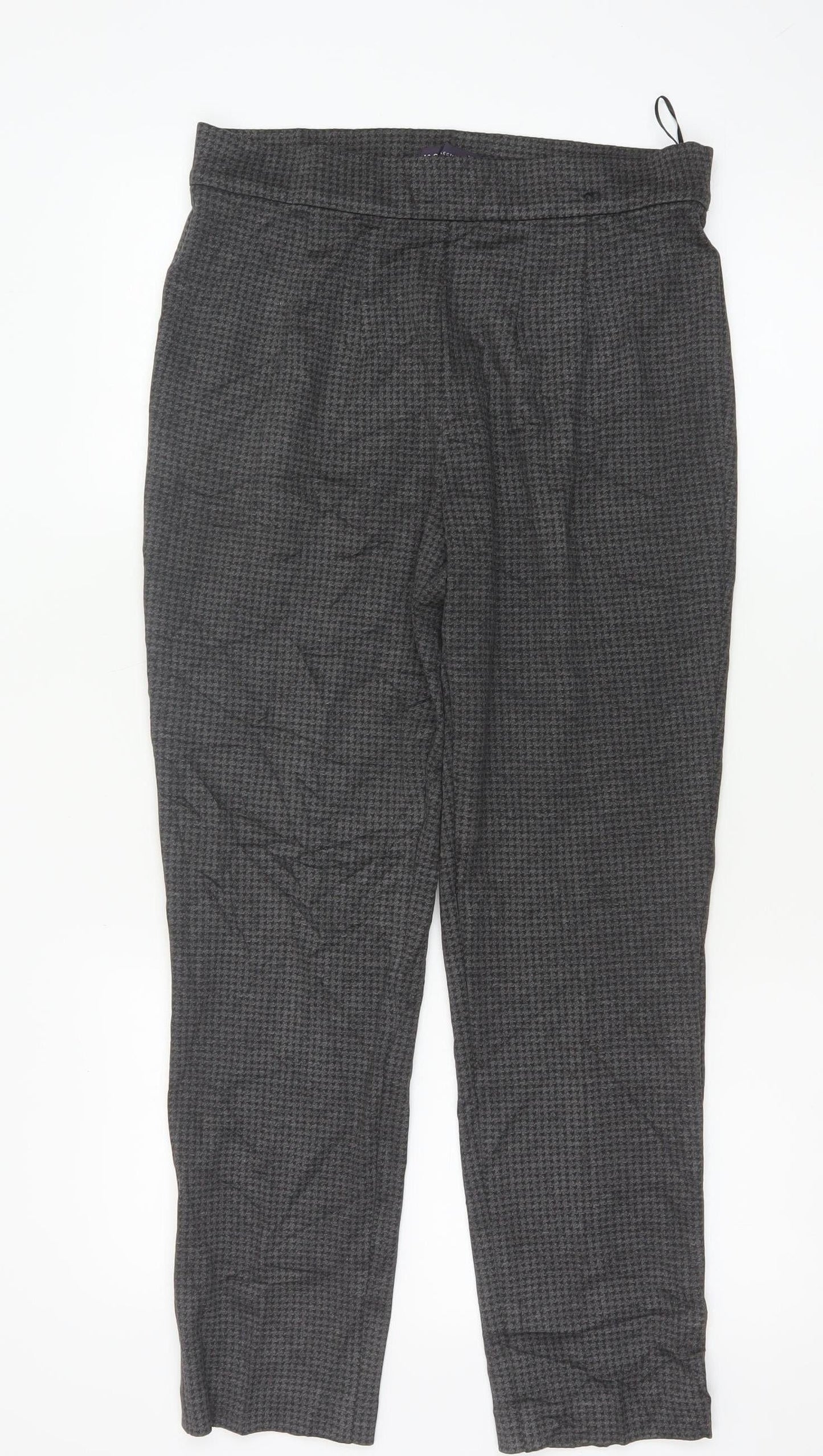 Marks and Spencer Women Grey Houndstooth Regular Trousers Size 12