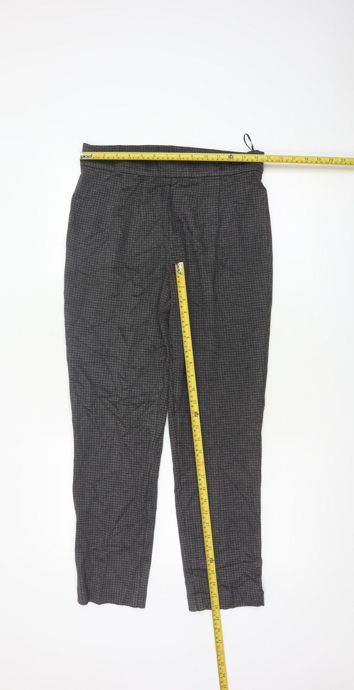 Marks and Spencer Women Grey Houndstooth Regular Trousers Size 12