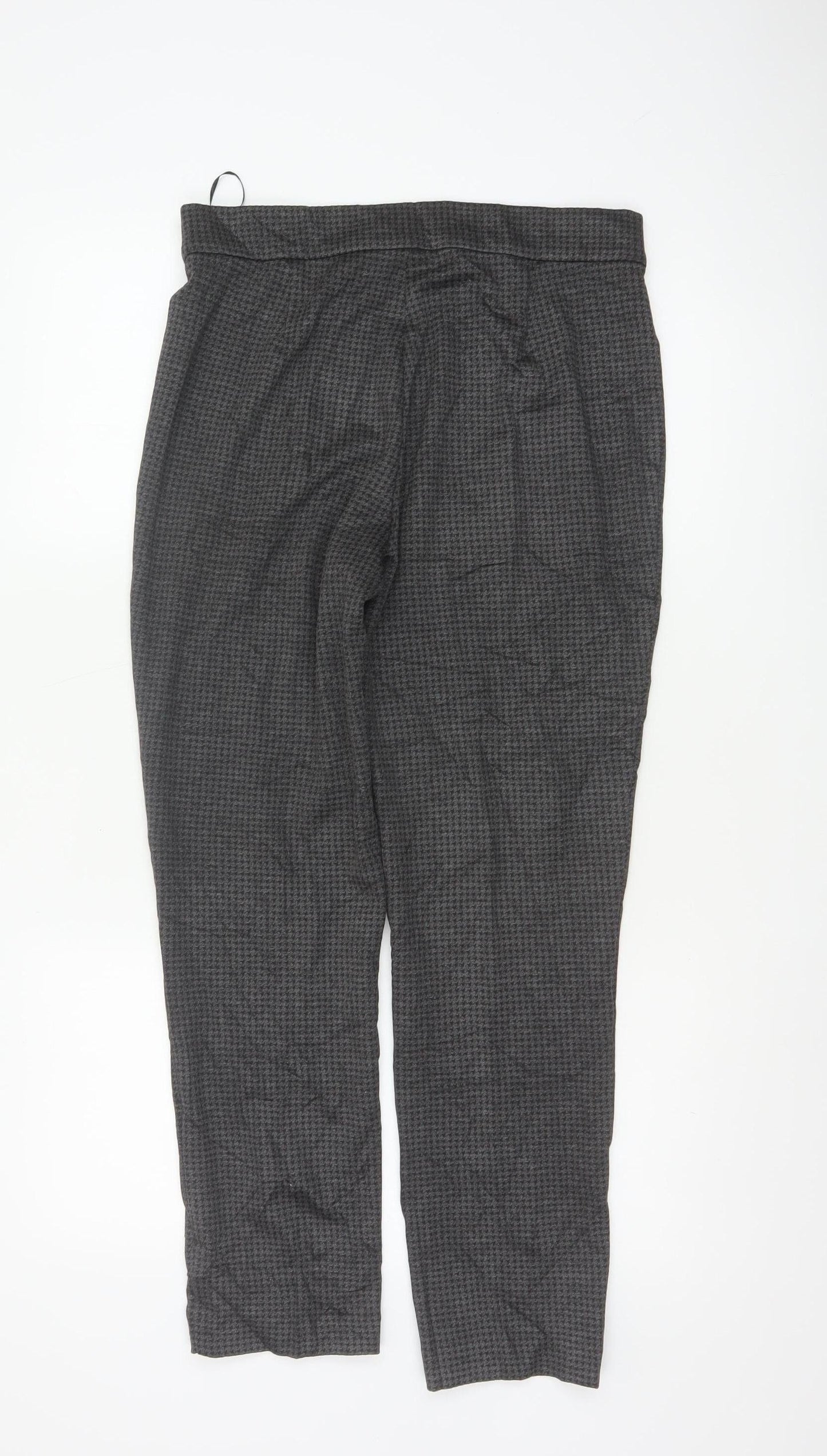 Marks and Spencer Women Grey Houndstooth Regular Trousers Size 12