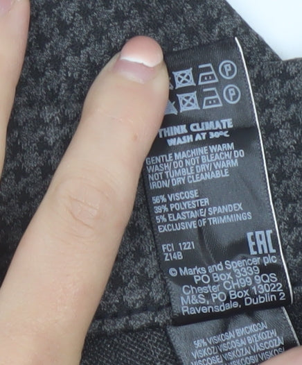 Marks and Spencer Women Grey Houndstooth Regular Trousers Size 12