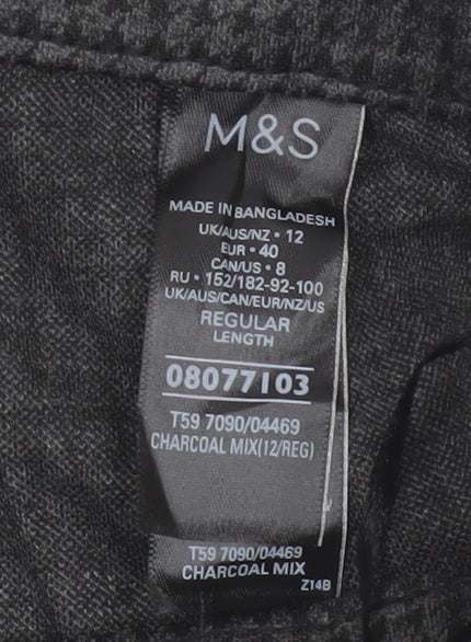 Marks and Spencer Women Grey Houndstooth Regular Trousers Size 12