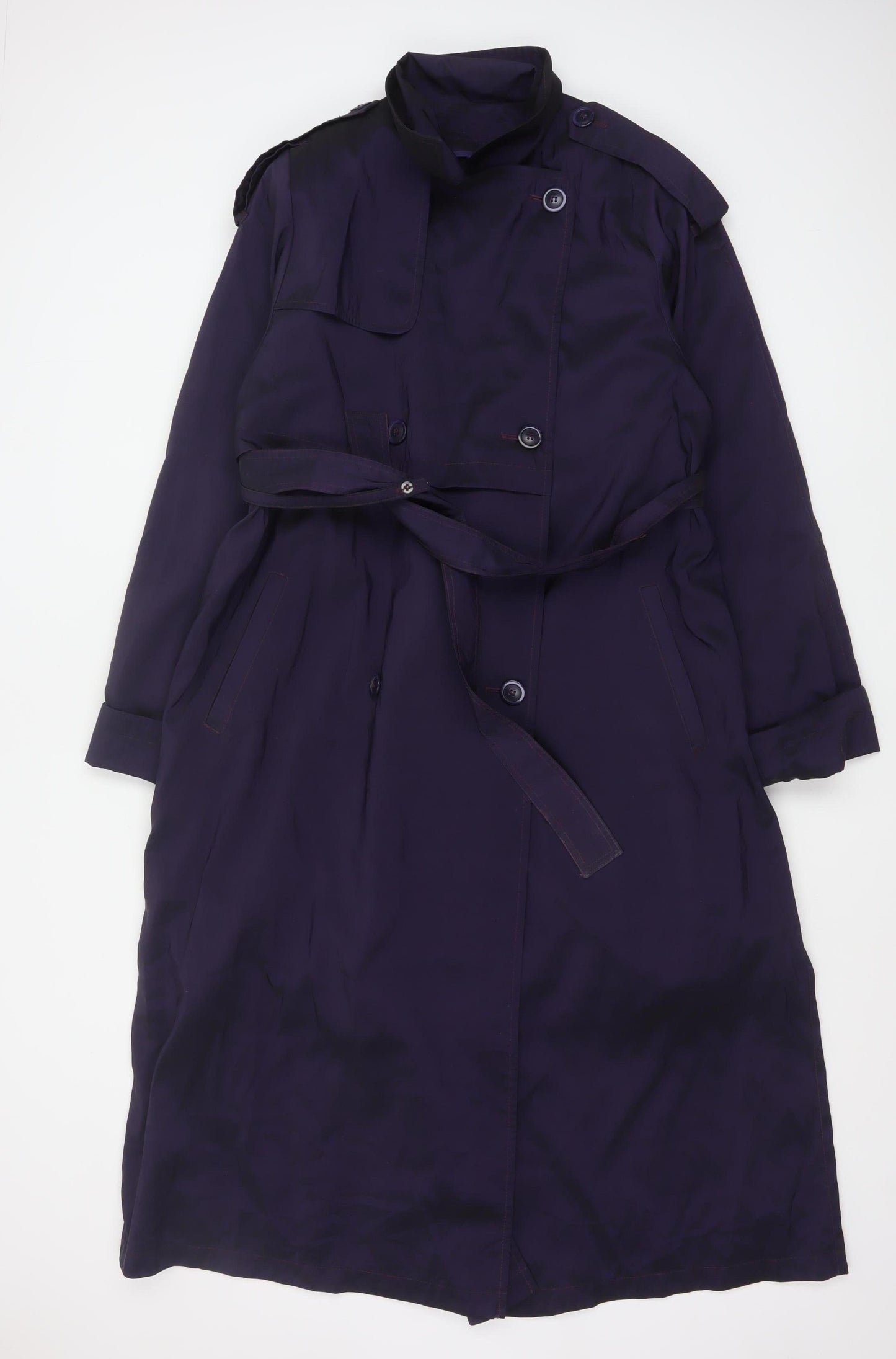 London Fog Women Purple Long Trench Coat Size 6 Belted Classic Style