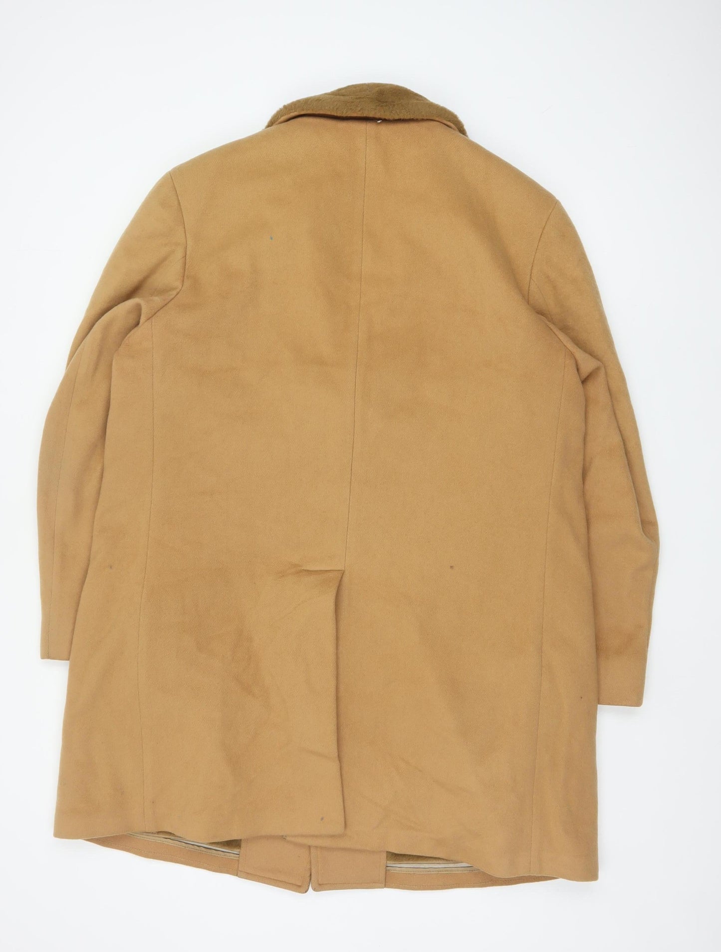 Zero King Women Beige Wool Overcoat with Fur Collar Size 14 Classic Style