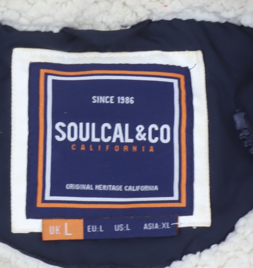 SoulCal & Co Mens Red L Puffer Jacket Hooded Faux Fur Winter Coat