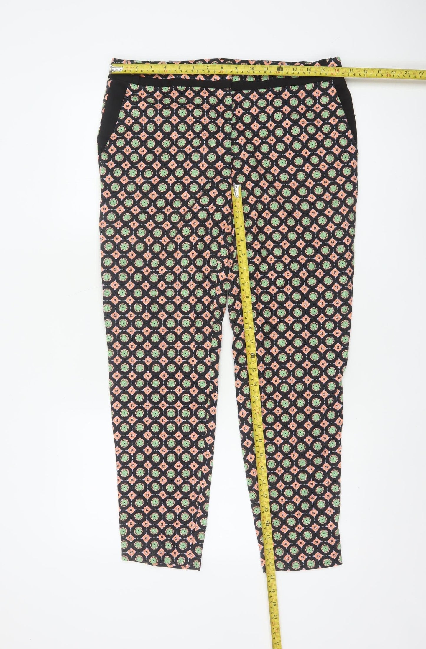 River Island Womens Multicoloured Geometric Slim Tapered Trousers Size 12