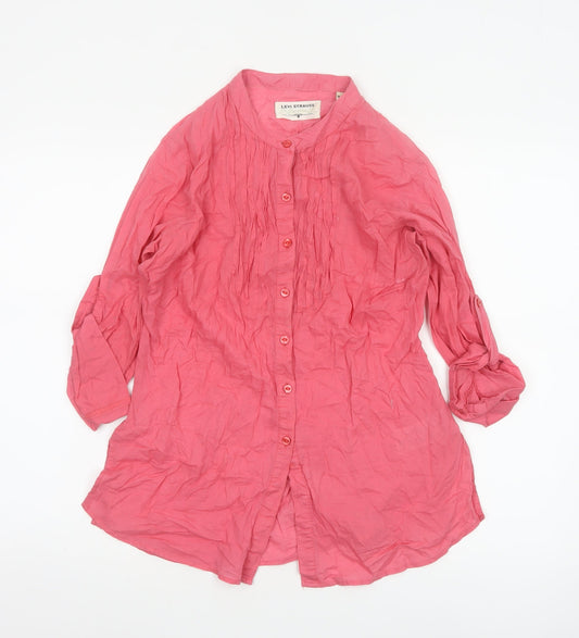 Preloved Levi Strauss Women’s Pink 3/4 Sleeve Cotton Tunic Shirt M - Front