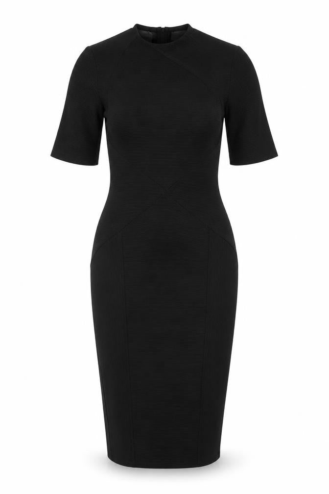 ASOS Women’s Black Midi Bodycon Dress Size 12 Zip Back Stretch