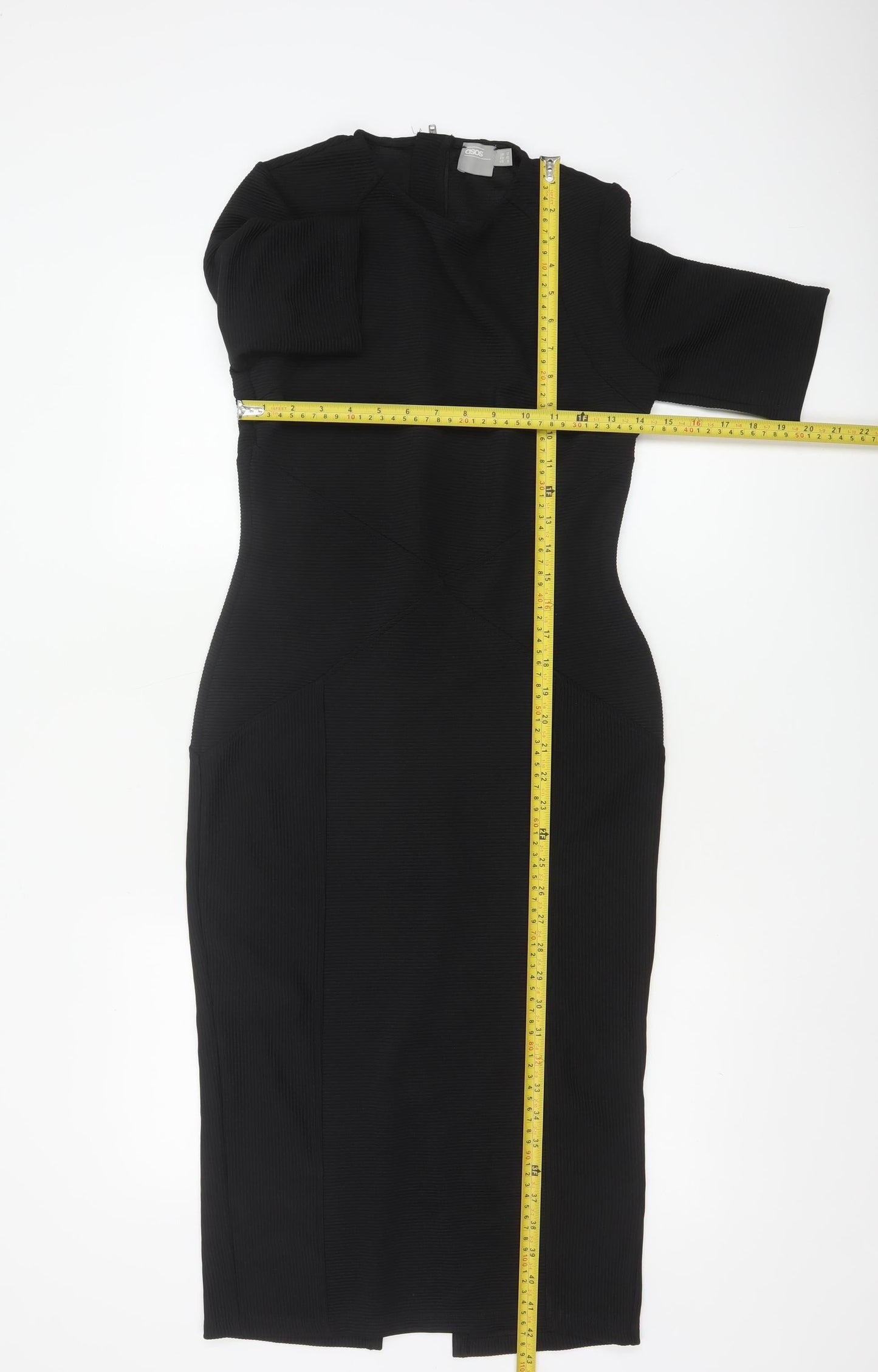 ASOS Women’s Black Midi Bodycon Dress Size 12 Zip Back Stretch