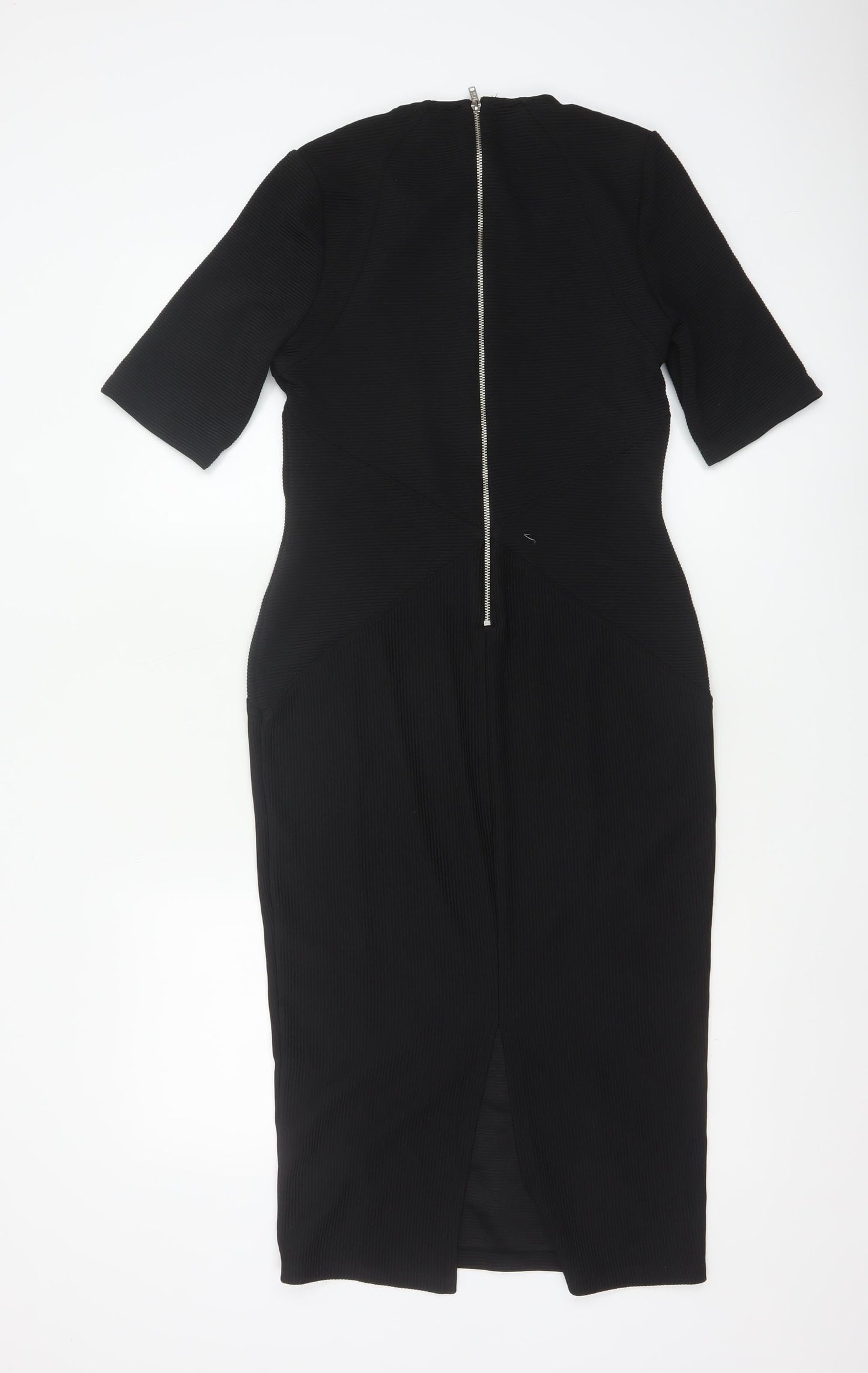 ASOS Women’s Black Midi Bodycon Dress Size 12 Zip Back Stretch