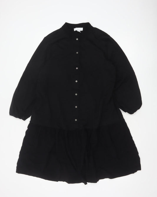 The White Company Women's Black Size 16 Long Sleeve Shirt Dress