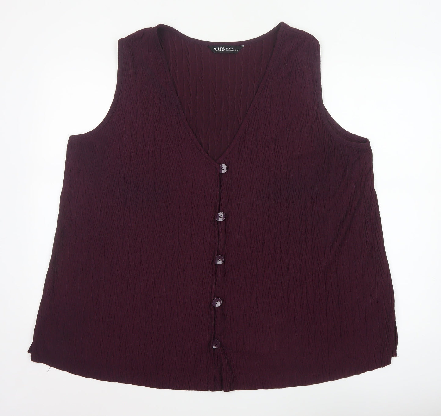 Yours Women's Purple Sleeveless V-Neck Button Blouse UK 22