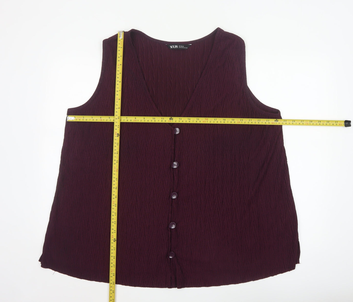 Yours Women's Purple Sleeveless V-Neck Button Blouse UK 22