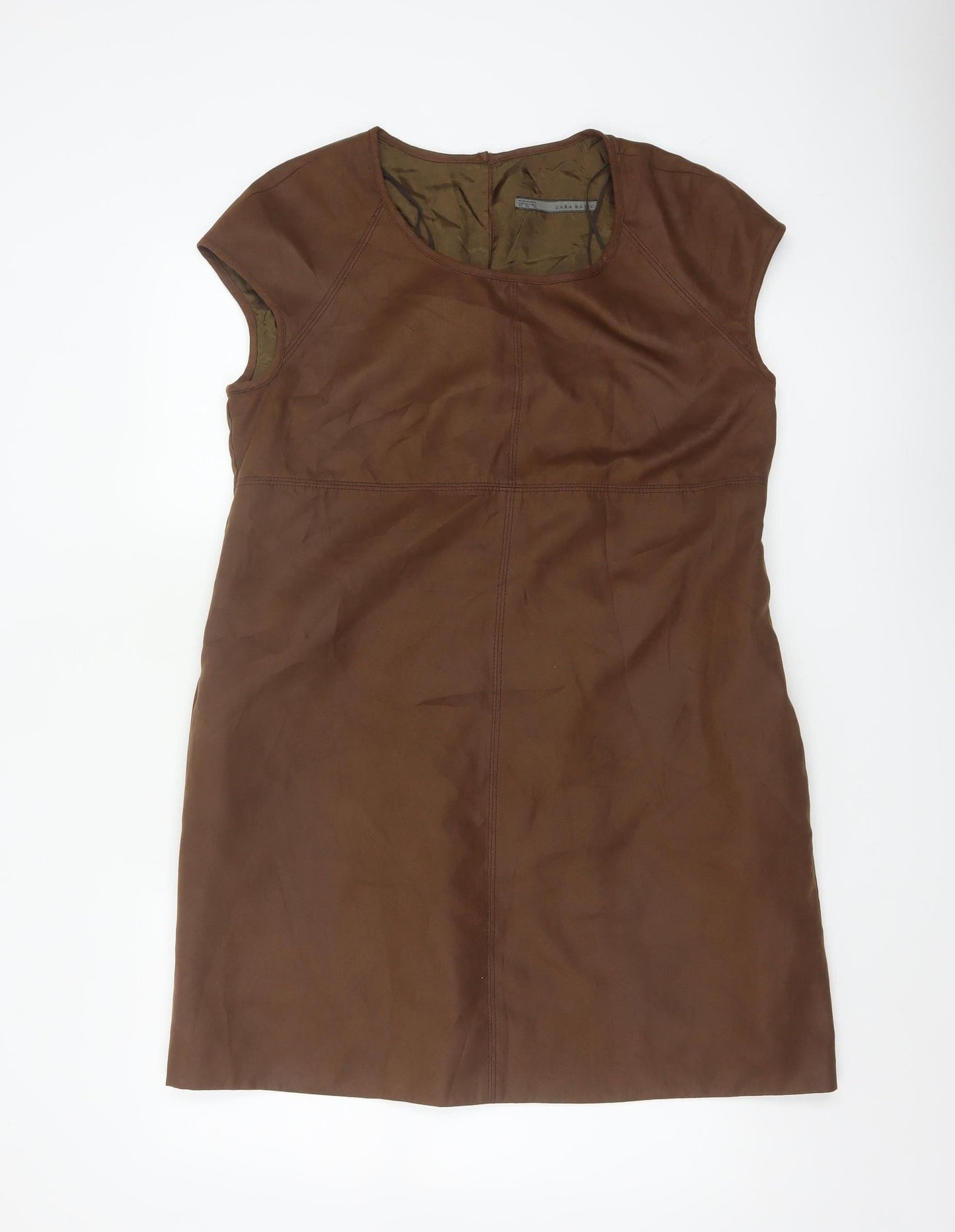 Zara Women Brown XL Shift Knee Length Sleeveless Dress