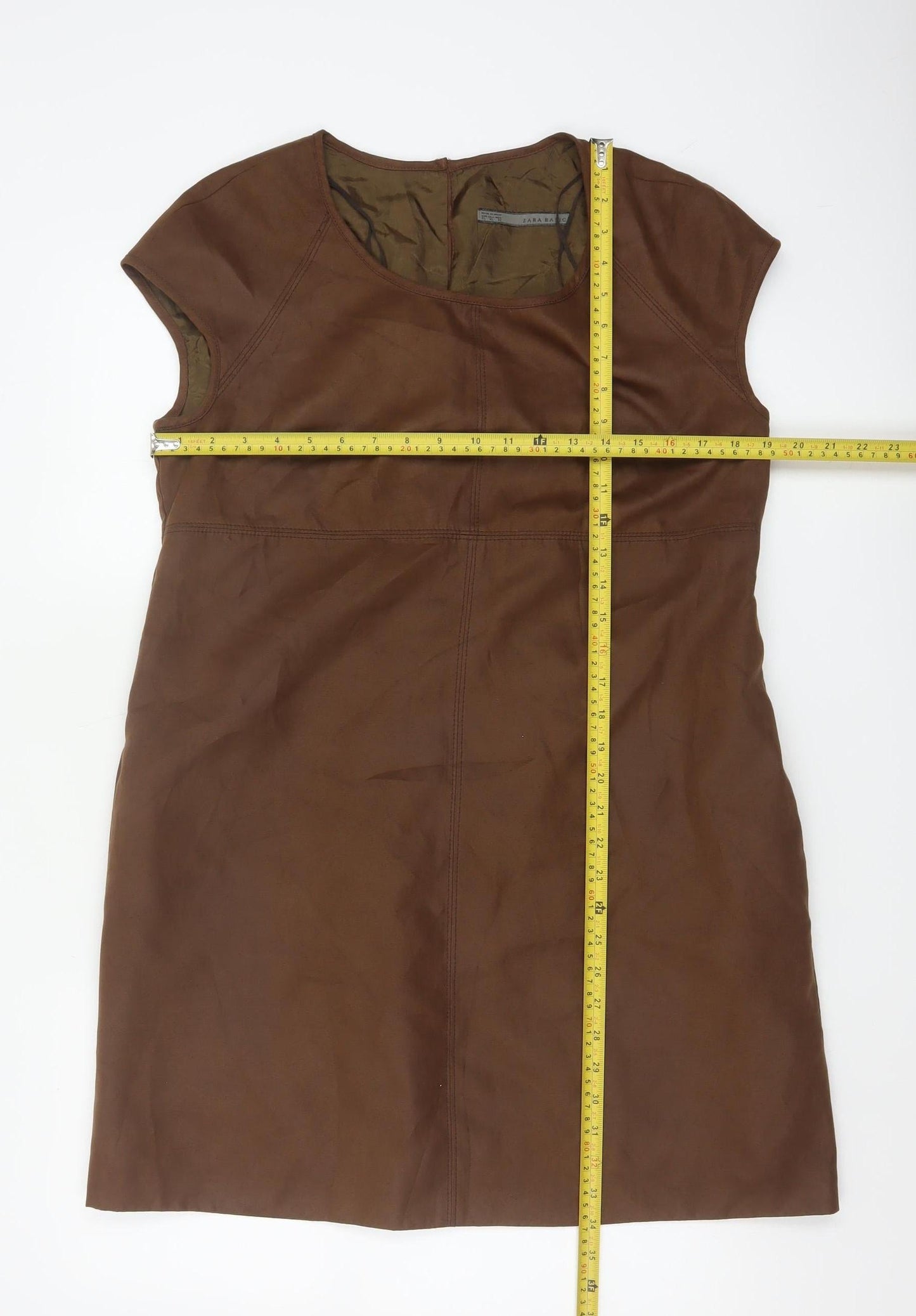 Zara Women Brown XL Shift Knee Length Sleeveless Dress