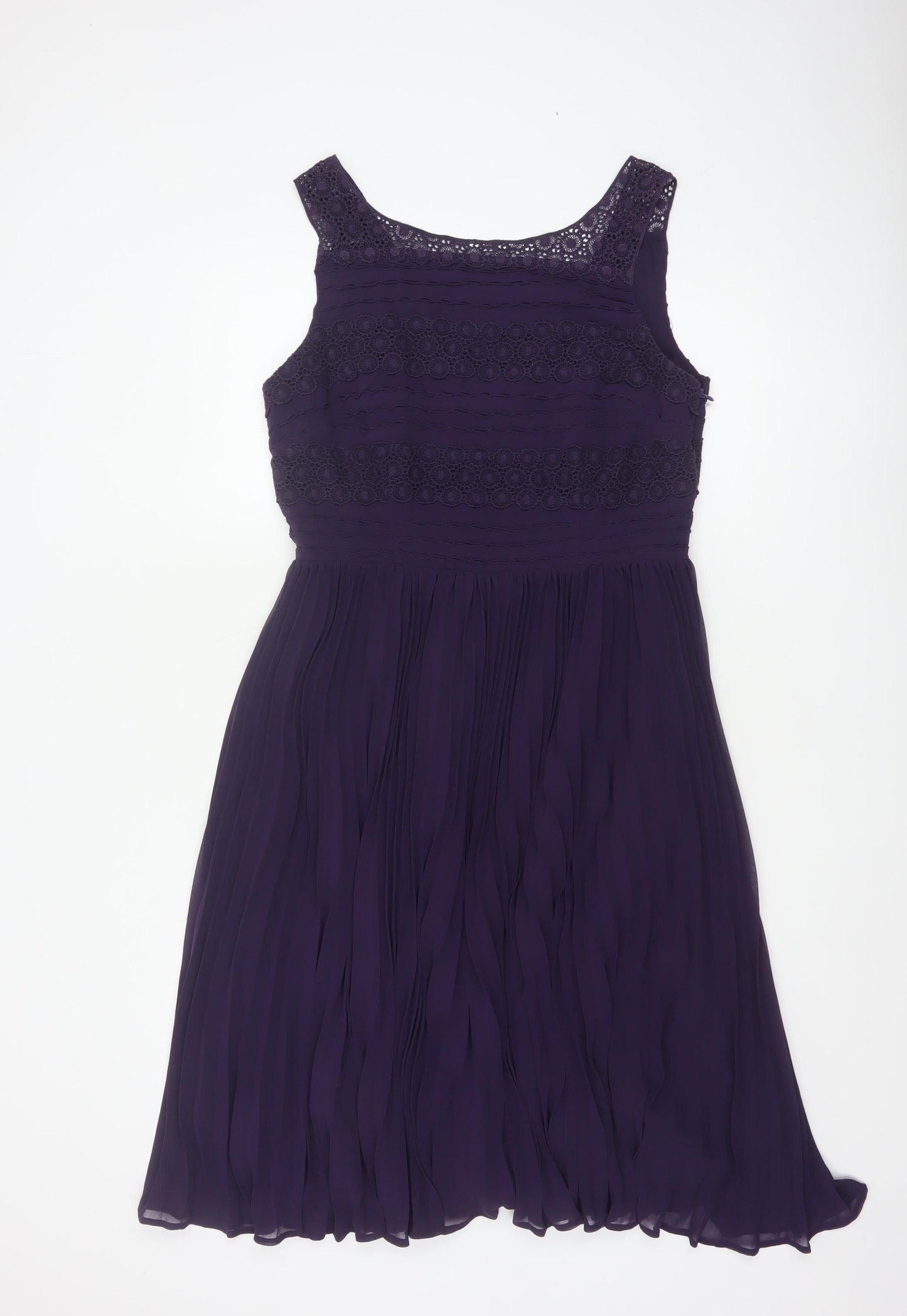 Oasis Women's Purple A-Line Sleeveless Lace Pleated Dress Size 14