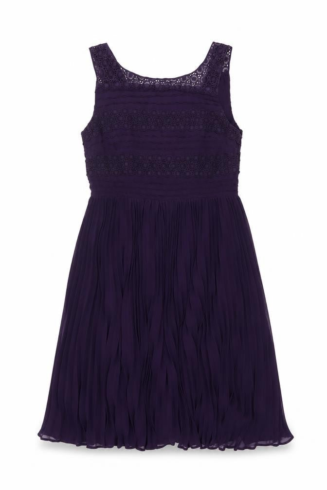 Oasis Women's Purple A-Line Sleeveless Lace Pleated Dress Size 14