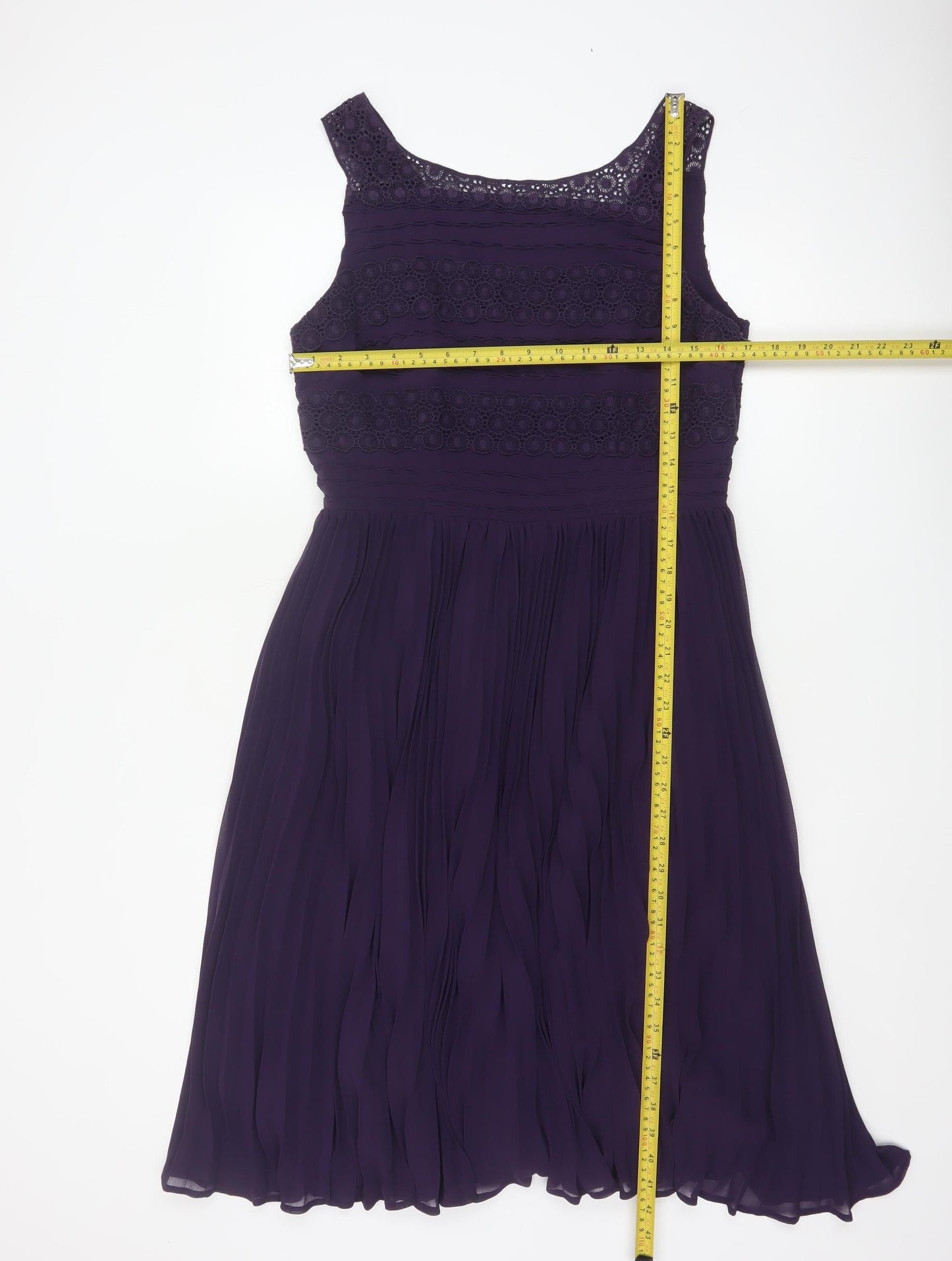 Oasis Women's Purple A-Line Sleeveless Lace Pleated Dress Size 14
