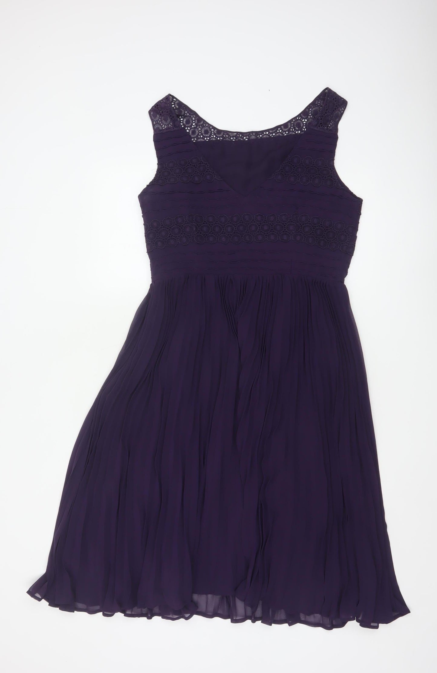 Oasis Women's Purple A-Line Sleeveless Lace Pleated Dress Size 14