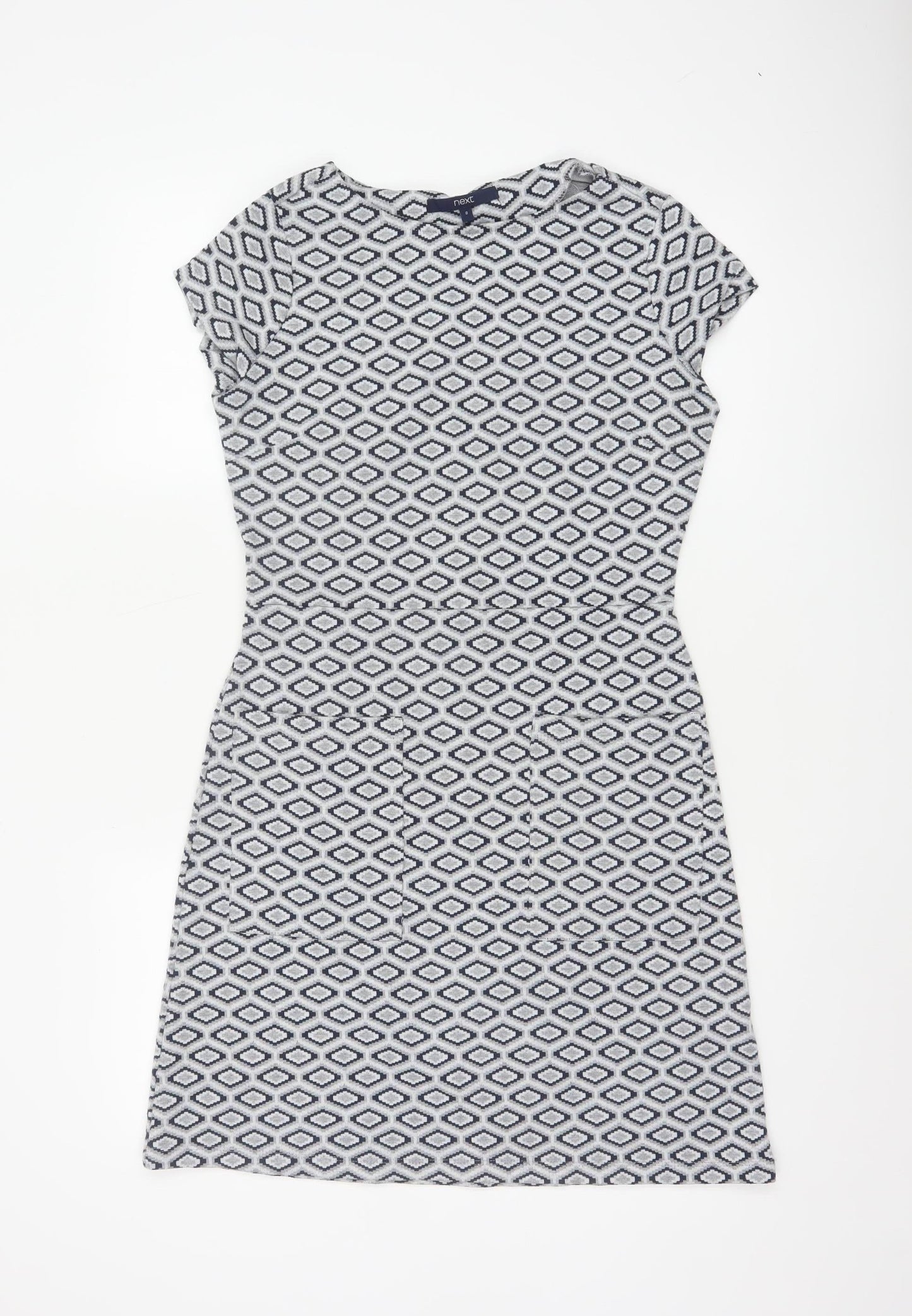 Next Women’s Grey Geometric Shift Dress Size 8 Short Sleeve