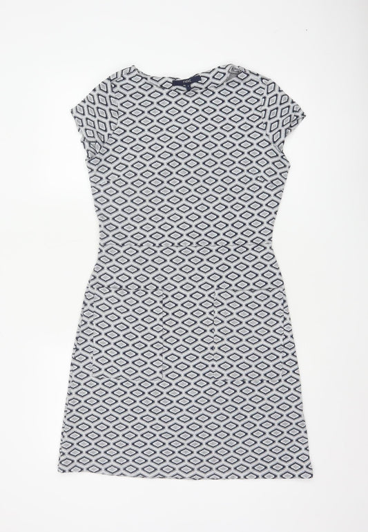 Next Women’s Grey Geometric Shift Dress Size 8 Short Sleeve