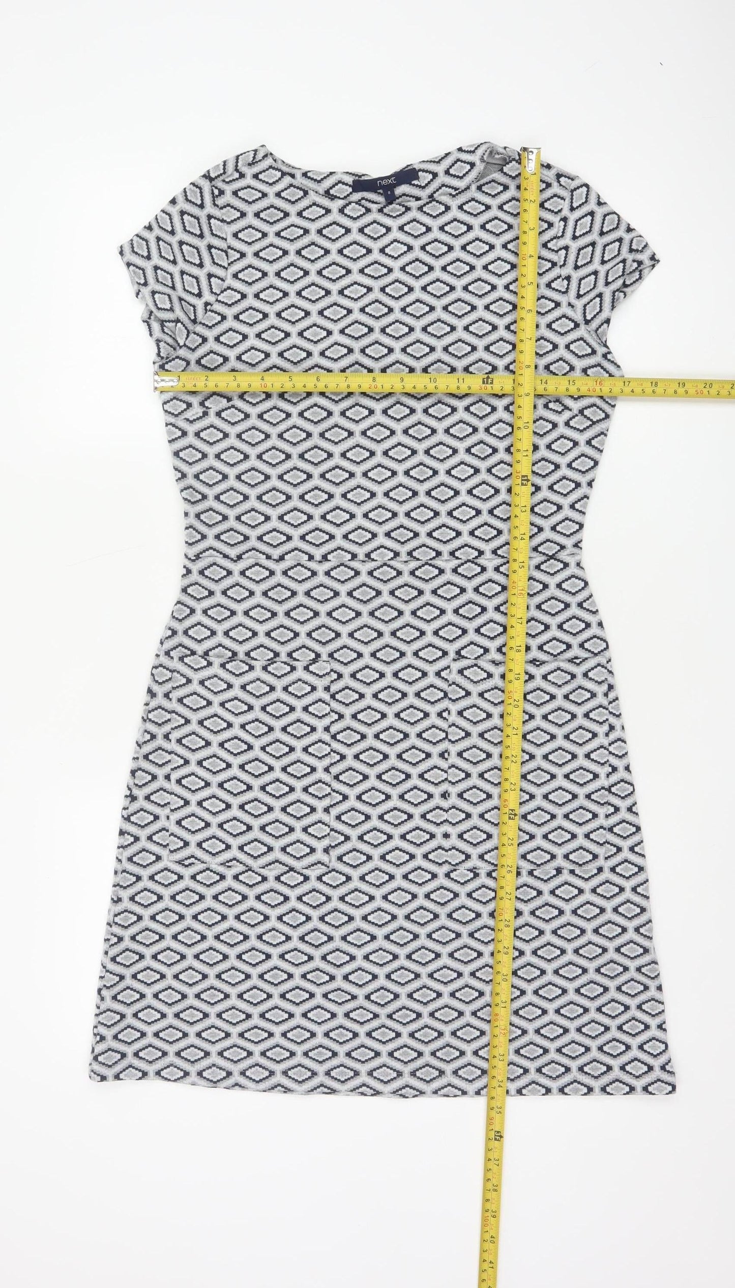 Next Women’s Grey Geometric Shift Dress Size 8 Short Sleeve