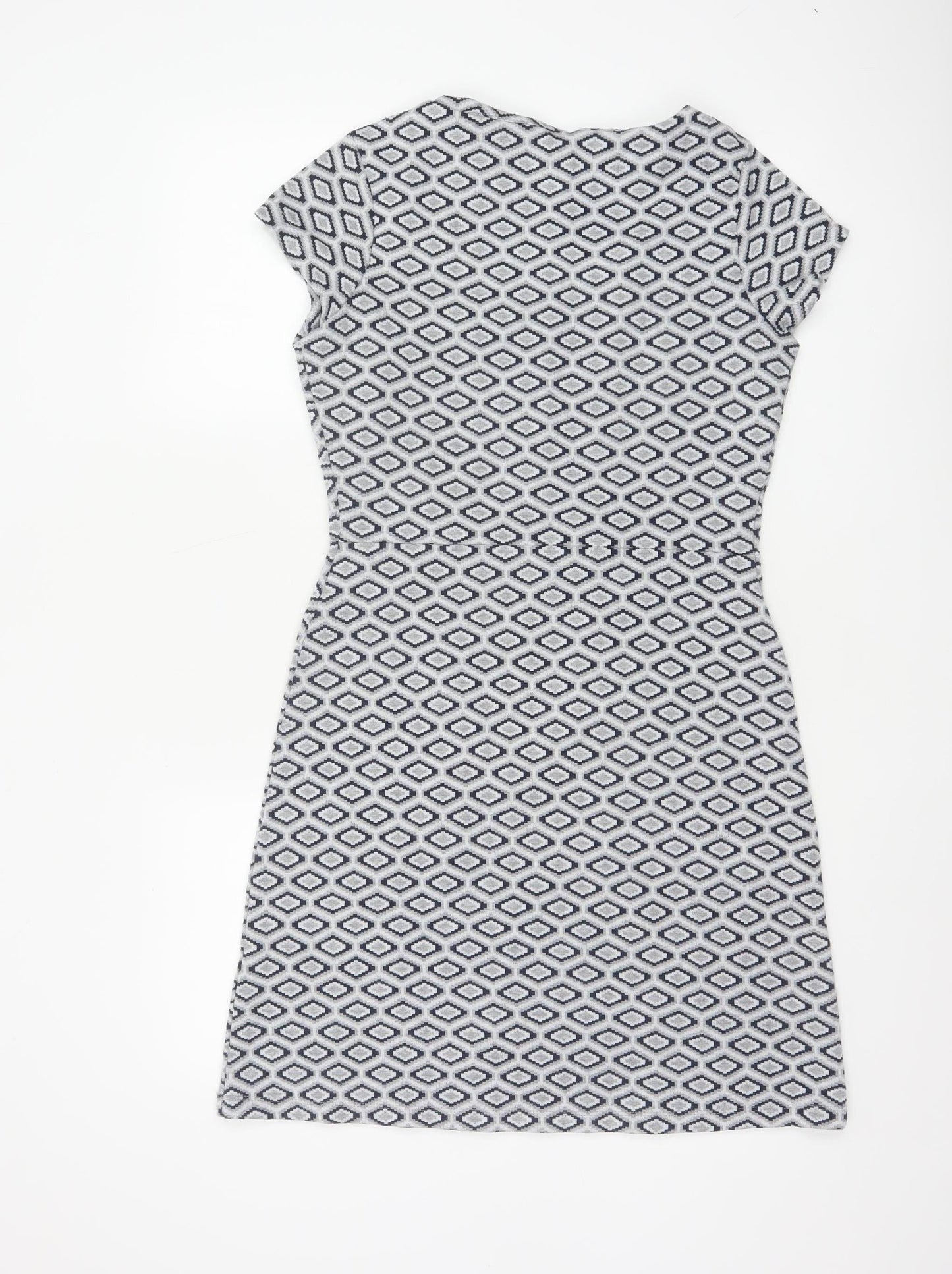 Next Women’s Grey Geometric Shift Dress Size 8 Short Sleeve