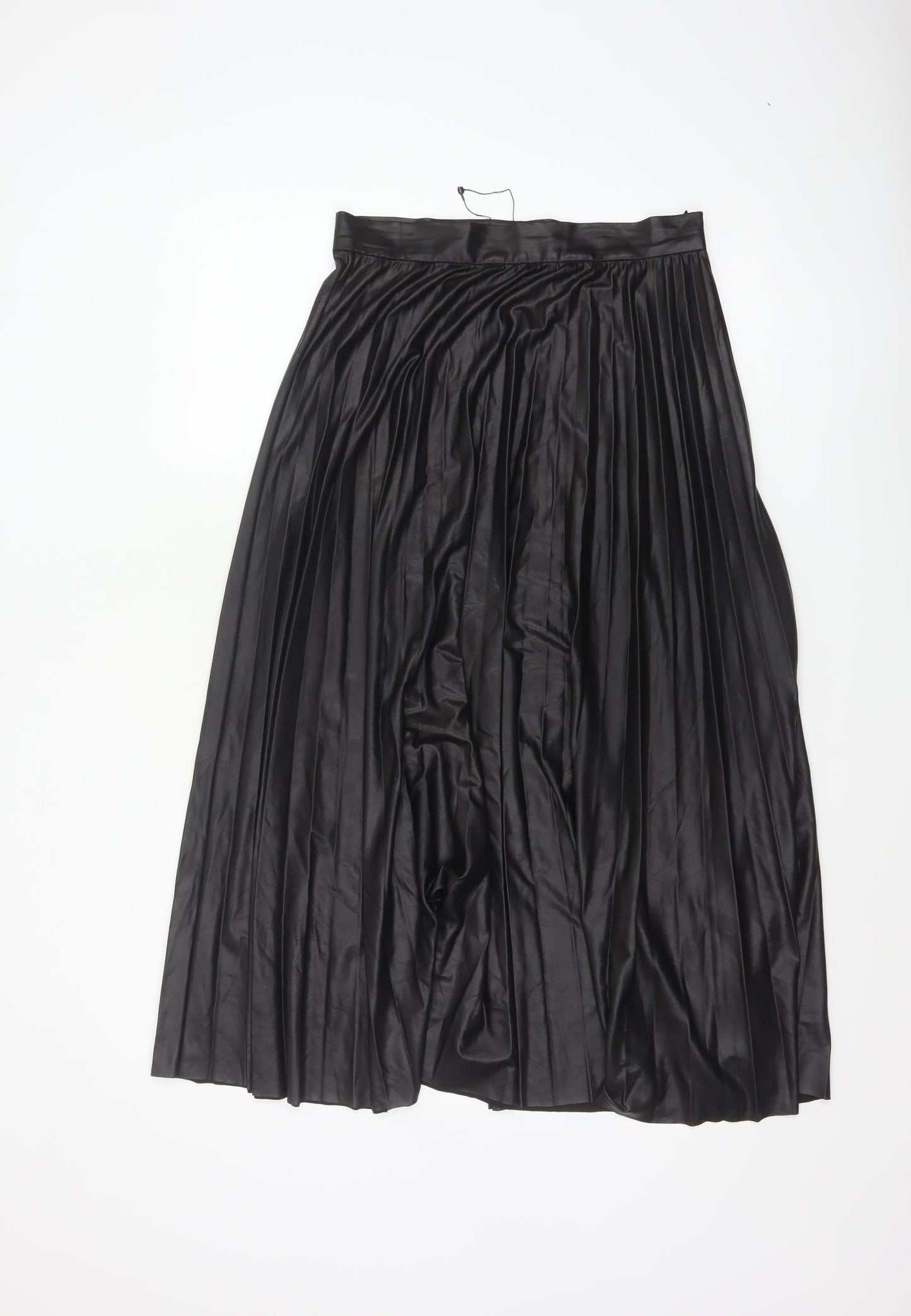 Zara Woman Black Pleated Satin Midi Skirt Size S