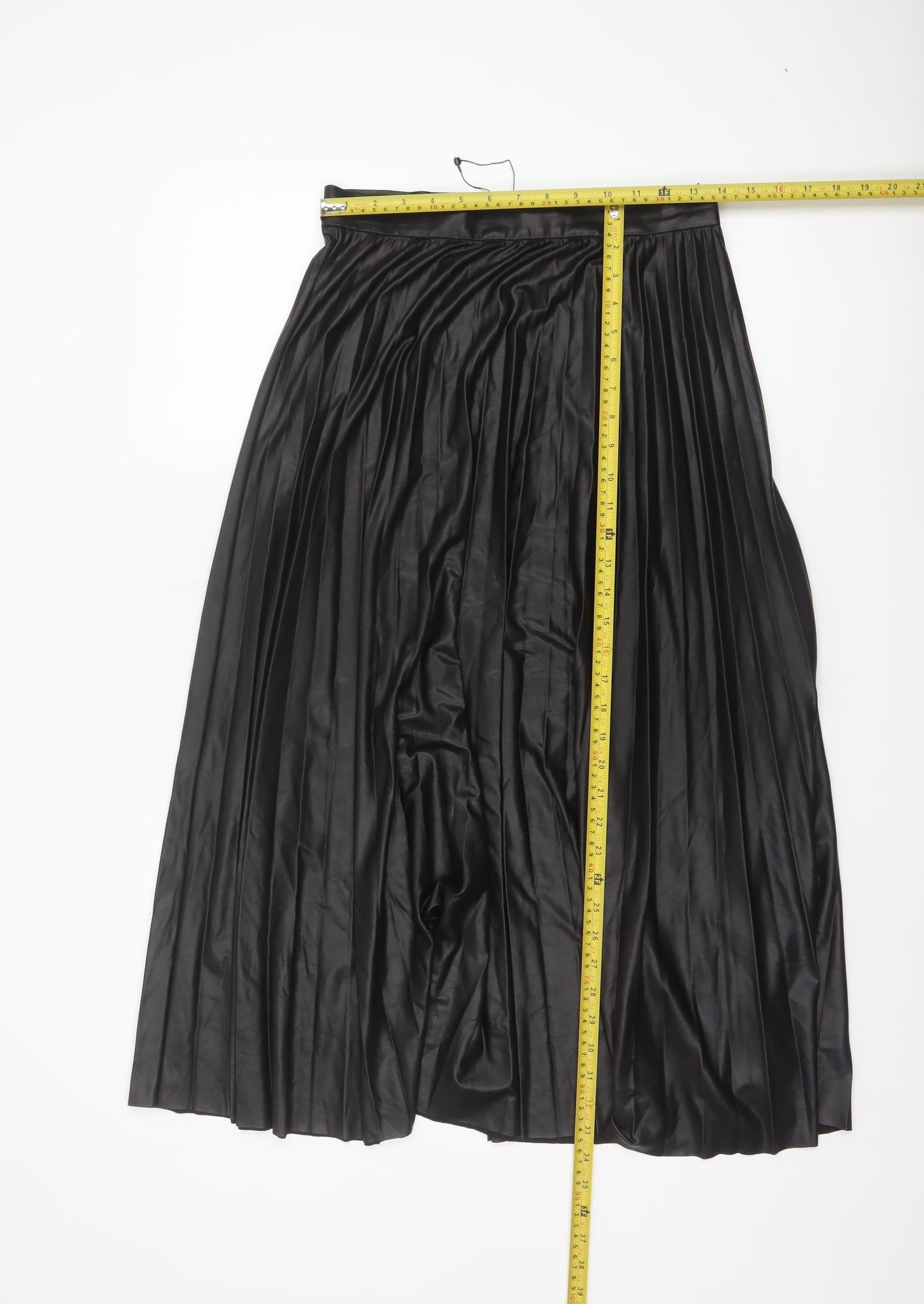 Zara Woman Black Pleated Satin Midi Skirt Size S