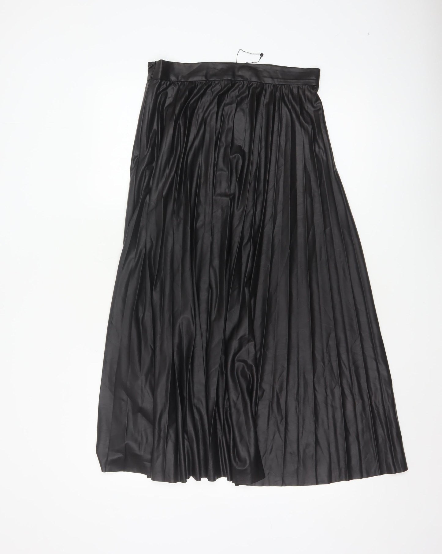 Zara Woman Black Pleated Satin Midi Skirt Size S