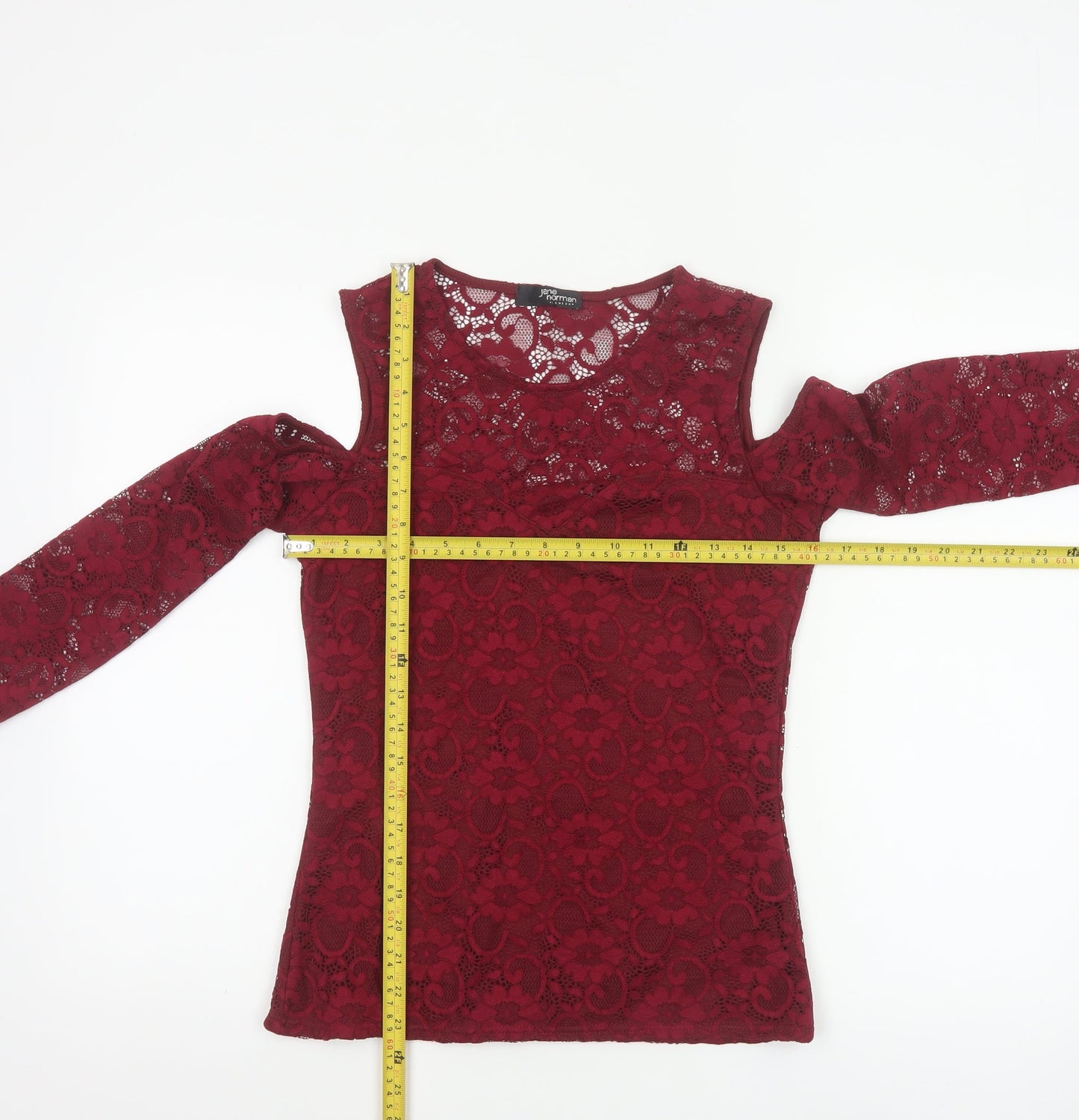 Jane Norman Women’s Red Lace Cold Shoulder Blouse UK 12
