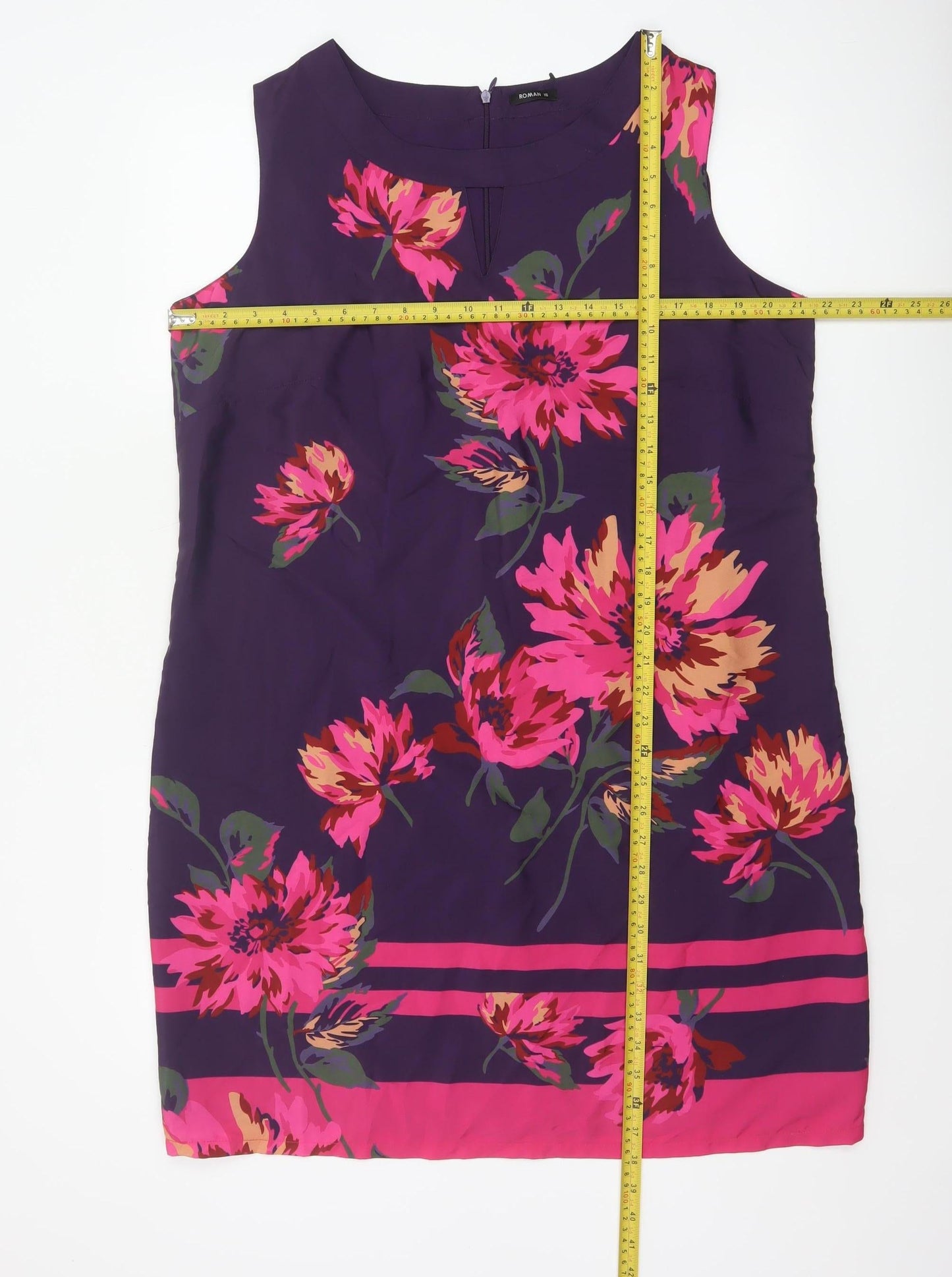 Roman Women Purple Floral Sleeveless Shift Dress Size 16