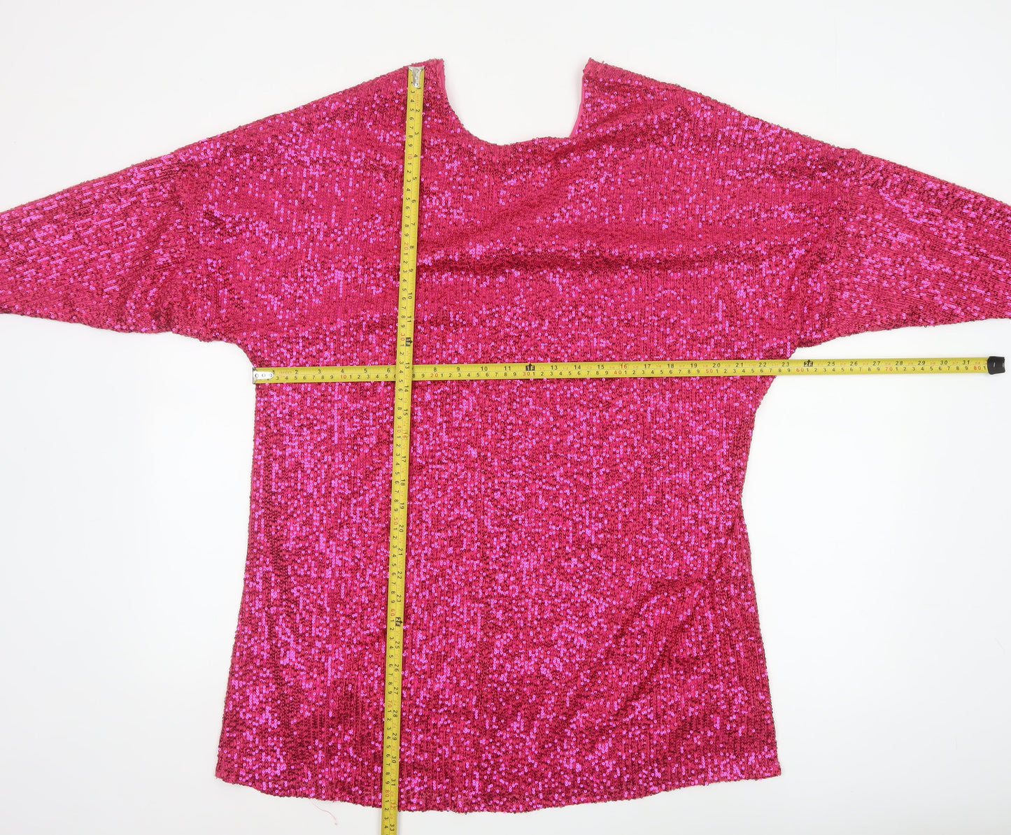 River Island Women Pink Sequin Tunic Blouse Size 12 Party Top