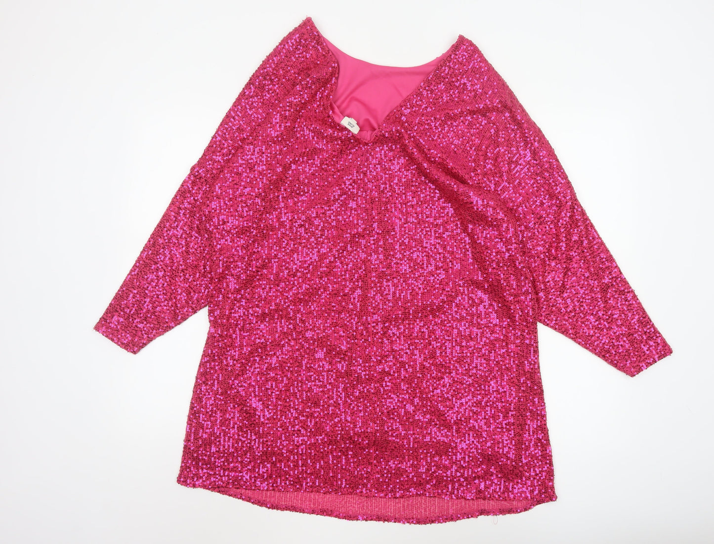 River Island Women Pink Sequin Tunic Blouse Size 12 Party Top