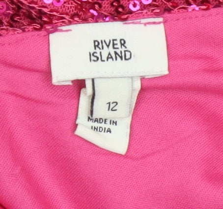 River Island Women Pink Sequin Tunic Blouse Size 12 Party Top