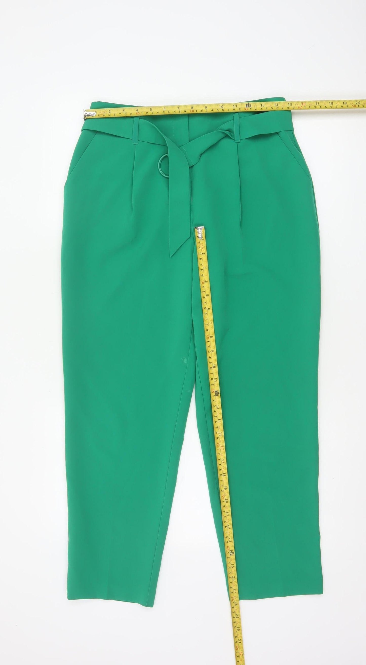 Warehouse Women’s Green Paperbag Belted Tapered Trousers UK 10