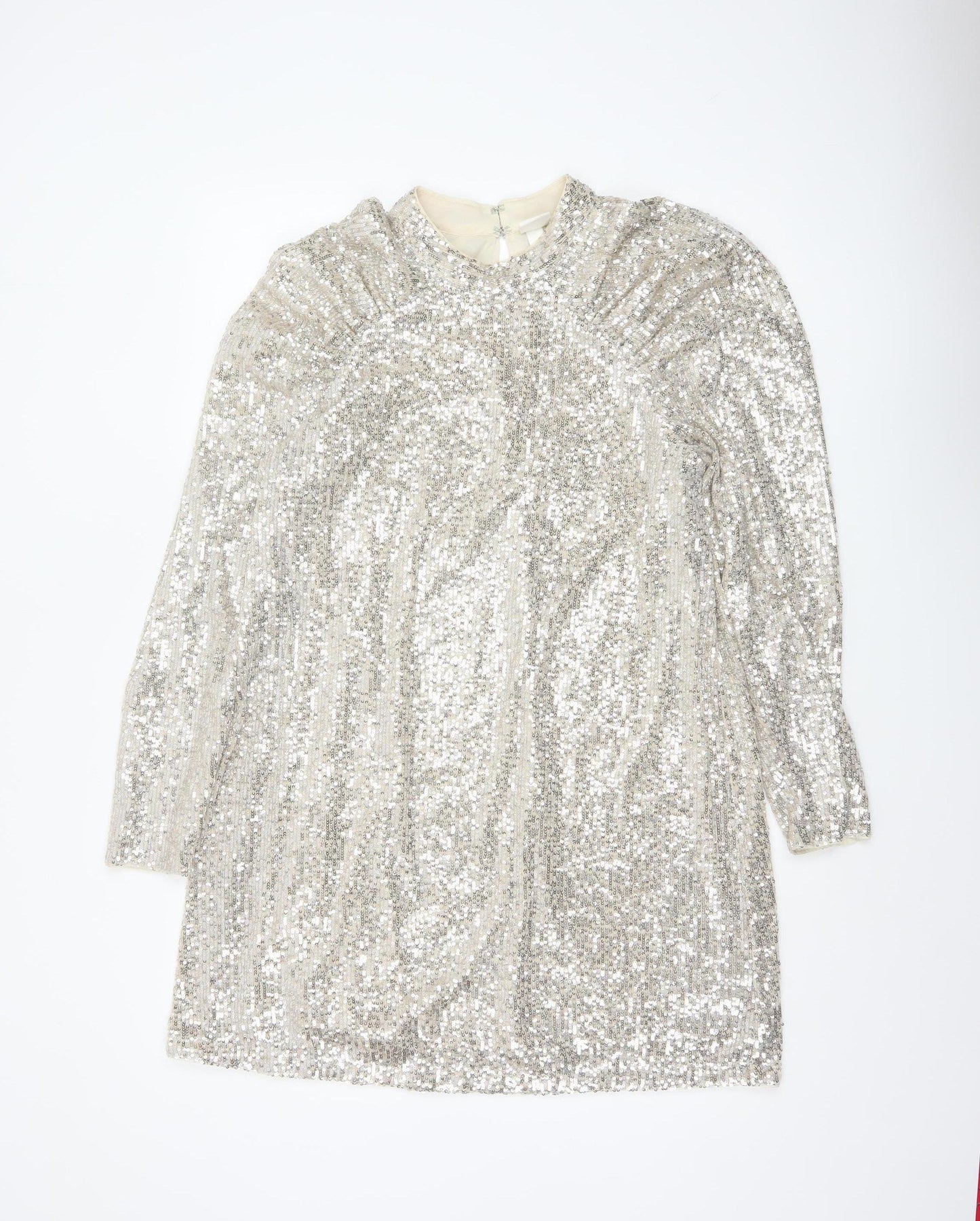 H&M Women Silver Sequin Short Shift Party Dress Size M