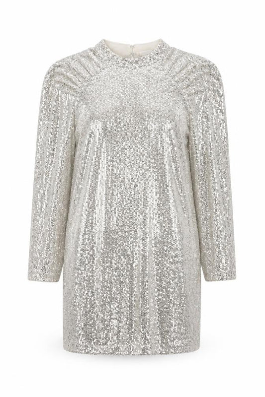 H&M Women Silver Sequin Short Shift Party Dress Size M
