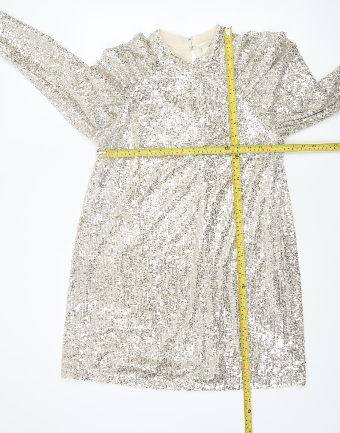 H&M Women Silver Sequin Short Shift Party Dress Size M