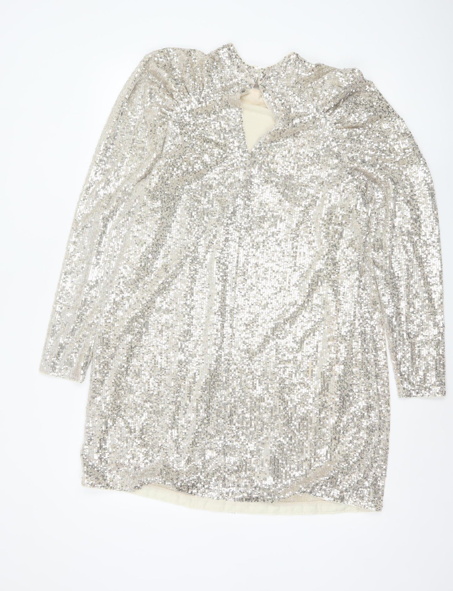 H&M Women Silver Sequin Short Shift Party Dress Size M