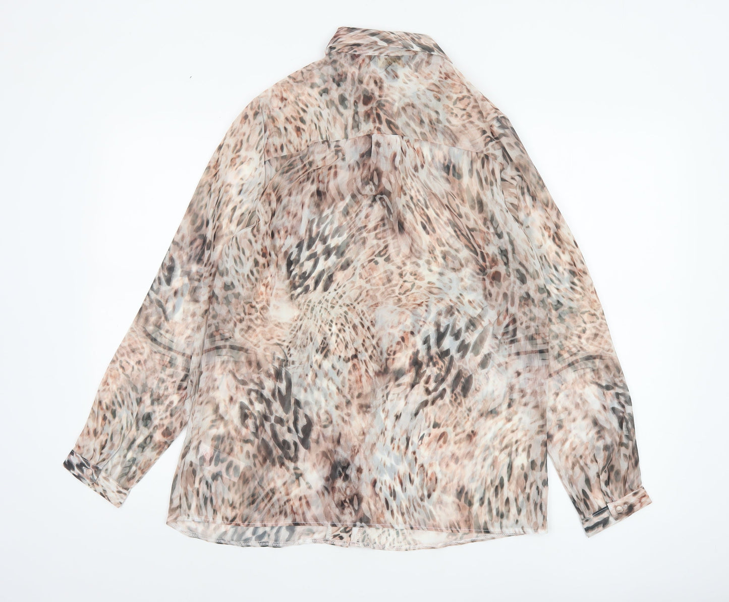 Lipsy Women Beige Animal Print Sheer Button-Up Blouse UK 8