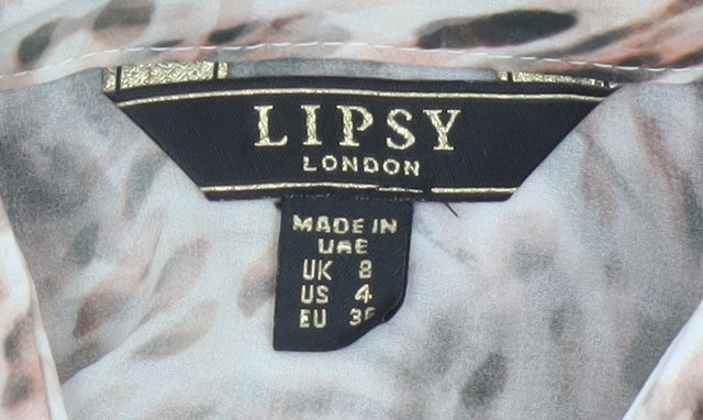Lipsy Women Beige Animal Print Sheer Button-Up Blouse UK 8