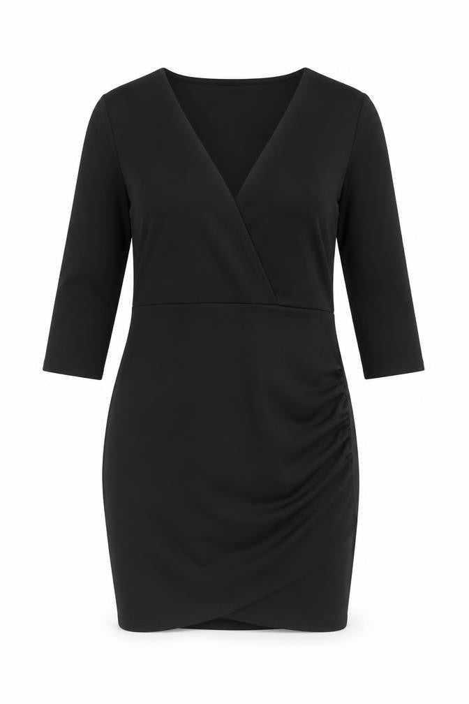Boohoo Womens Black Size 12 Bodycon V-Neck 3/4 Sleeve Dress