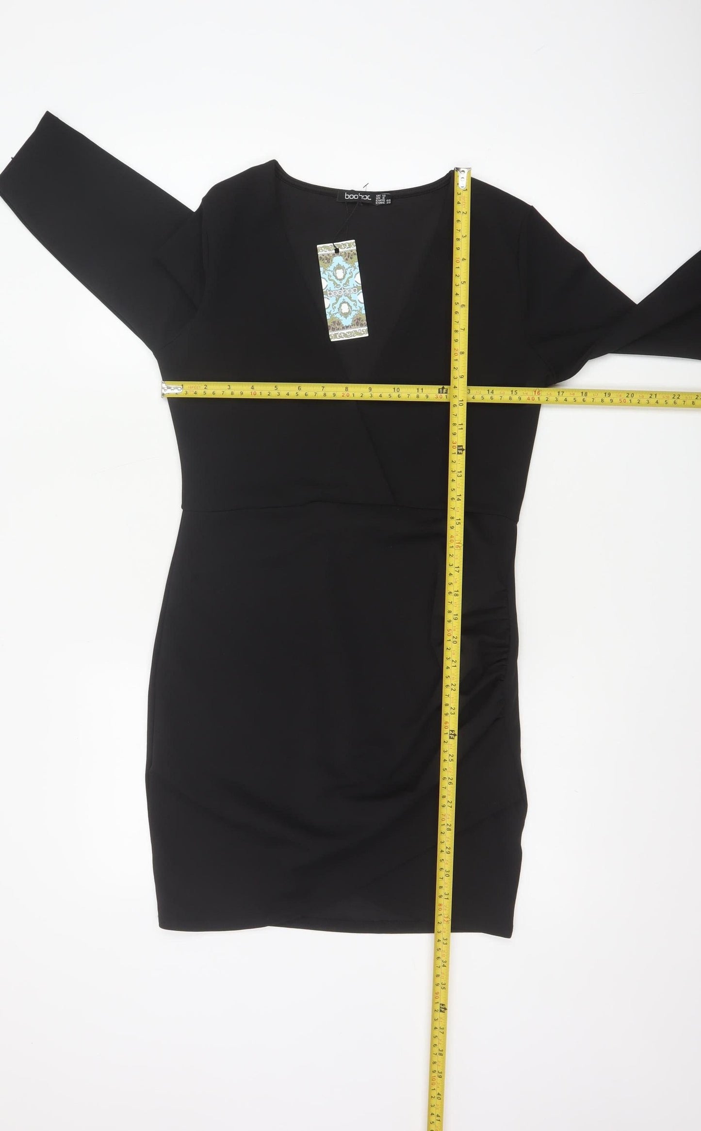 Boohoo Womens Black Size 12 Bodycon V-Neck 3/4 Sleeve Dress