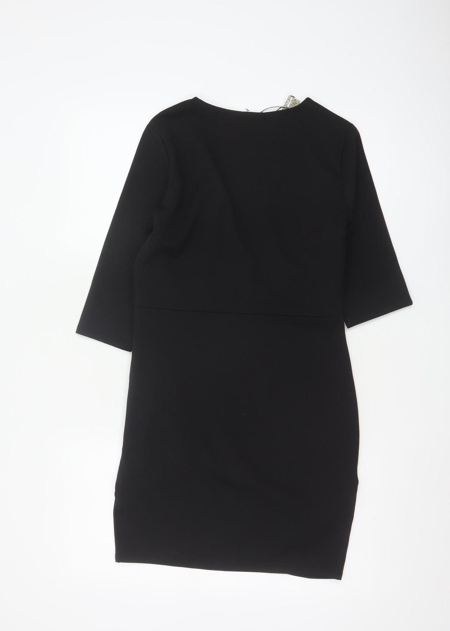 Boohoo Womens Black Size 12 Bodycon V-Neck 3/4 Sleeve Dress