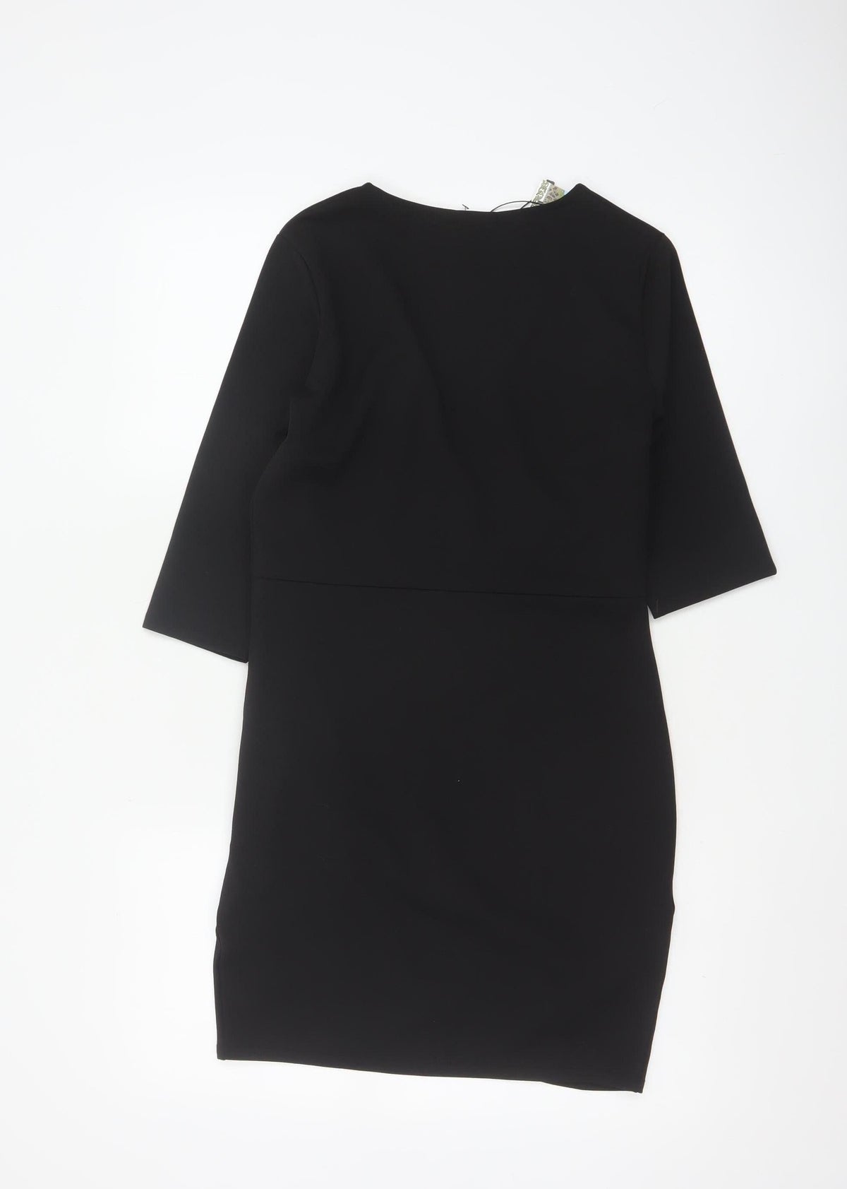 Boohoo Womens Black Size 12 Bodycon V-Neck 3/4 Sleeve Dress